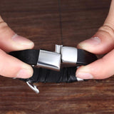 Punk Classic Braided Men Leather Bracelet with Magnetic Clasp