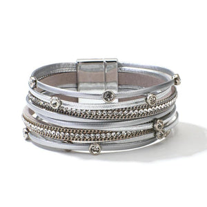 Crystal Leather Bracelet for Women Rhinestone Bangles Jewelry