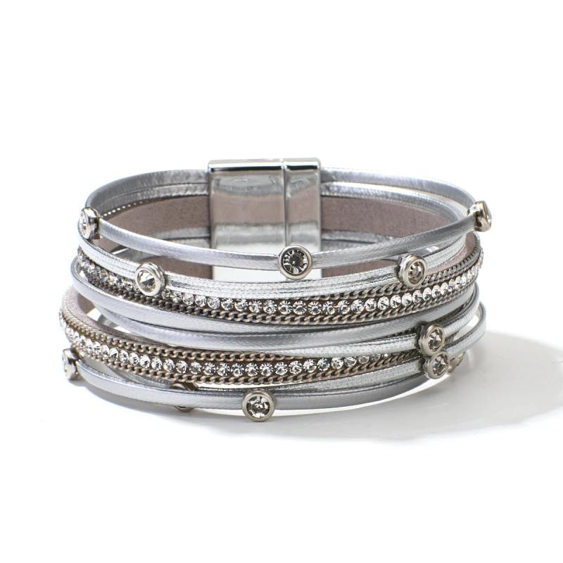Crystal Leather Bracelet for Women Rhinestone Bangles Jewelry