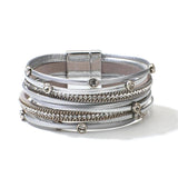 Crystal Leather Bracelet for Women Rhinestone Bangles Jewelry