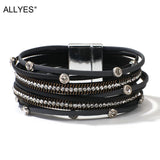 Crystal Leather Bracelet for Women Rhinestone Bangles Jewelry