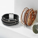 Crystal Leather Bracelet for Women Rhinestone Bangles Jewelry
