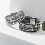 Crystal Leather Bracelet for Women Rhinestone Bangles Jewelry