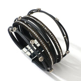 Crystal Leather Bracelet for Women Rhinestone Bangles Jewelry