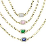 Colorful Birthstone CZ Rectangle Charm Bracelet For Women