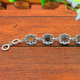 Vintage Tiger Eye Bracelet Plum Flower Antique Silver Gem Stone Jewelry