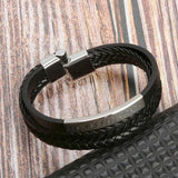 Men's Braided Steel & Leather Bracelet Magnet Buckle Charm Gift