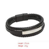 Men's Braided Steel & Leather Bracelet Magnet Buckle Charm Gift