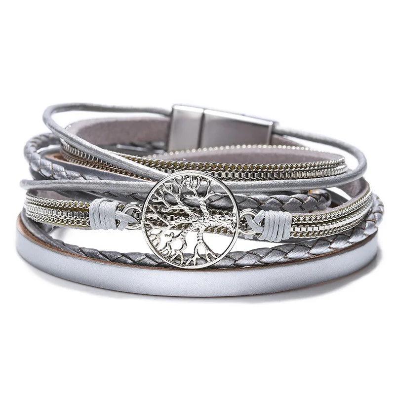 Tree Of Life Leather Bracelet For Women Layer Winding Freshwater Pearl Bracelet