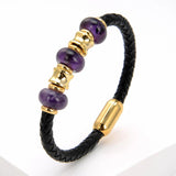 Amethyst Stone Bead Bracelet Leather Rope Chain