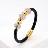 Amethyst Stone Bead Bracelet Leather Rope Chain