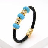 Amethyst Stone Bead Bracelet Leather Rope Chain