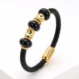 Amethyst Stone Bead Bracelet Leather Rope Chain