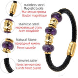 Amethyst Stone Bead Bracelet Leather Rope Chain