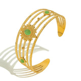 Vintage 18K Plated Cuff Bracelet with Green Opal