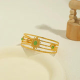 Vintage 18K Plated Cuff Bracelet with Green Opal