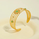 Vintage 18K Plated Cuff Bracelet with Green Opal