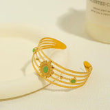Vintage 18K Plated Cuff Bracelet with Green Opal