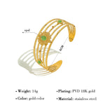 Vintage 18K Plated Cuff Bracelet with Green Opal