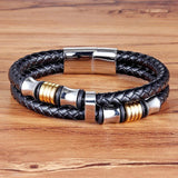 Geometric Pattern Stainless Steel Leather Men's Bracelets