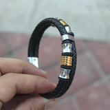 Geometric Pattern Stainless Steel Leather Men's Bracelets