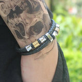 Geometric Pattern Stainless Steel Leather Men's Bracelets