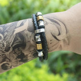 Geometric Pattern Stainless Steel Leather Men's Bracelets