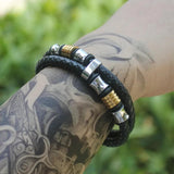Geometric Pattern Stainless Steel Leather Men's Bracelets