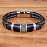 Geometric Charm Bracelet For Boys Stainless Steel Leather Bangle