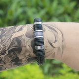 Geometric Charm Bracelet For Boys Stainless Steel Leather Bangle