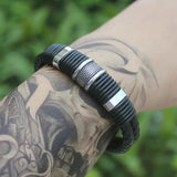Geometric Charm Bracelet For Boys Stainless Steel Leather Bangle
