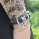 Geometric Charm Bracelet For Boys Stainless Steel Leather Bangle