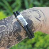 Geometric Charm Bracelet For Boys Stainless Steel Leather Bangle