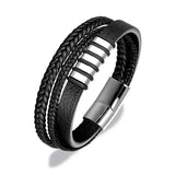 Multilayer Braided Leather Bracelet Men Stainless Steel Magnetic Clasp Bangles