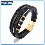 Multilayer Braided Leather Bracelet Men Stainless Steel Magnetic Clasp Bangles