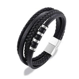 Multilayer Braided Leather Bracelet Men Stainless Steel Magnetic Clasp Bangles