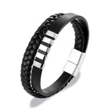 Multilayer Braided Leather Bracelet Men Stainless Steel Magnetic Clasp Bangles