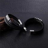 Multilayer Braided Leather Bracelet Men Stainless Steel Magnetic Clasp Bangles