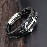 Men Anchor Bracelet Leather Rope Stainless Steel Hand Chain