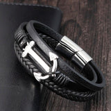 Men Anchor Bracelet Leather Rope Stainless Steel Hand Chain