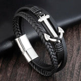 Men Anchor Bracelet Leather Rope Stainless Steel Hand Chain