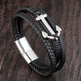 Men Anchor Bracelet Leather Rope Stainless Steel Hand Chain