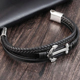 Men Anchor Bracelet Leather Rope Stainless Steel Hand Chain