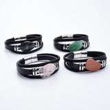 Vintage Multi-layer Weave Leather Charm Men Bracelet Stainless Steel Jewelry