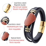 Vintage Multi-layer Weave Leather Charm Men Bracelet Stainless Steel Jewelry