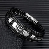 Men's Lion Head Leather Bracelet Stainless Steel