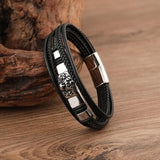 Men's Lion Head Leather Bracelet Stainless Steel