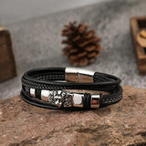 Men's Lion Head Leather Bracelet Stainless Steel