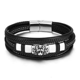 Men's Lion Head Leather Bracelet Stainless Steel