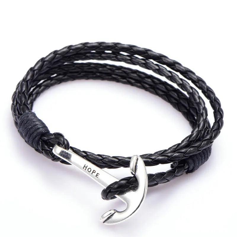 Men Anchor Bracelet PU Leather Wristband